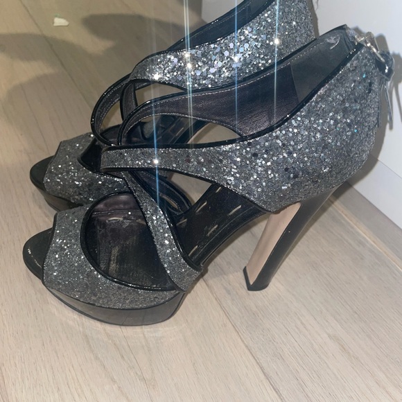 Miu Miu Platform Sandal leather coarse glitter grey metallic - Picture 5 of 5